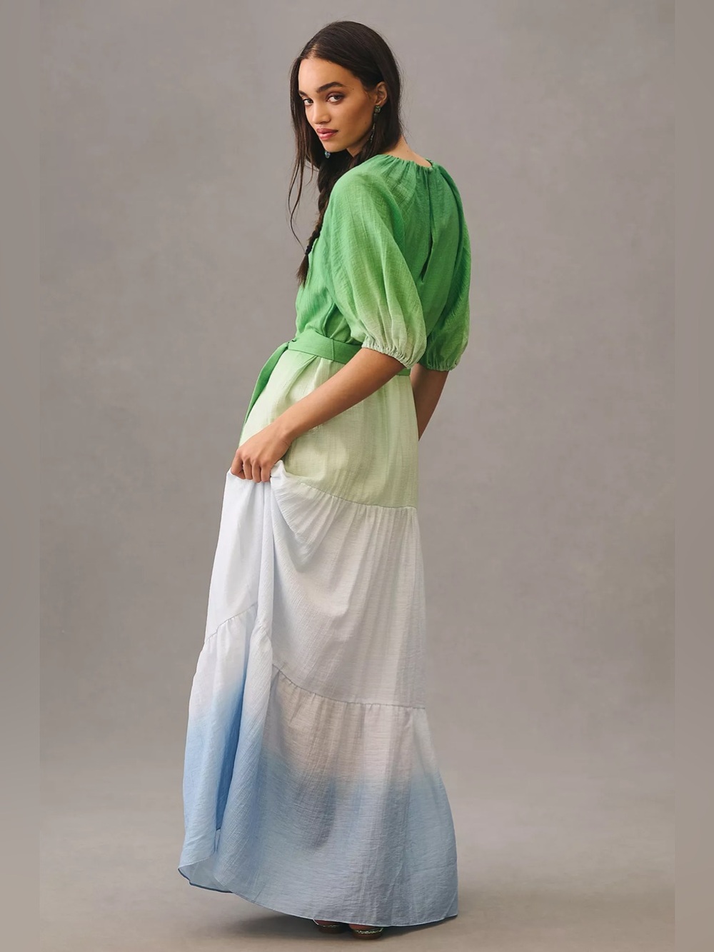 NWOT Significant Other Puff-Sleeve Belted ombre Dress